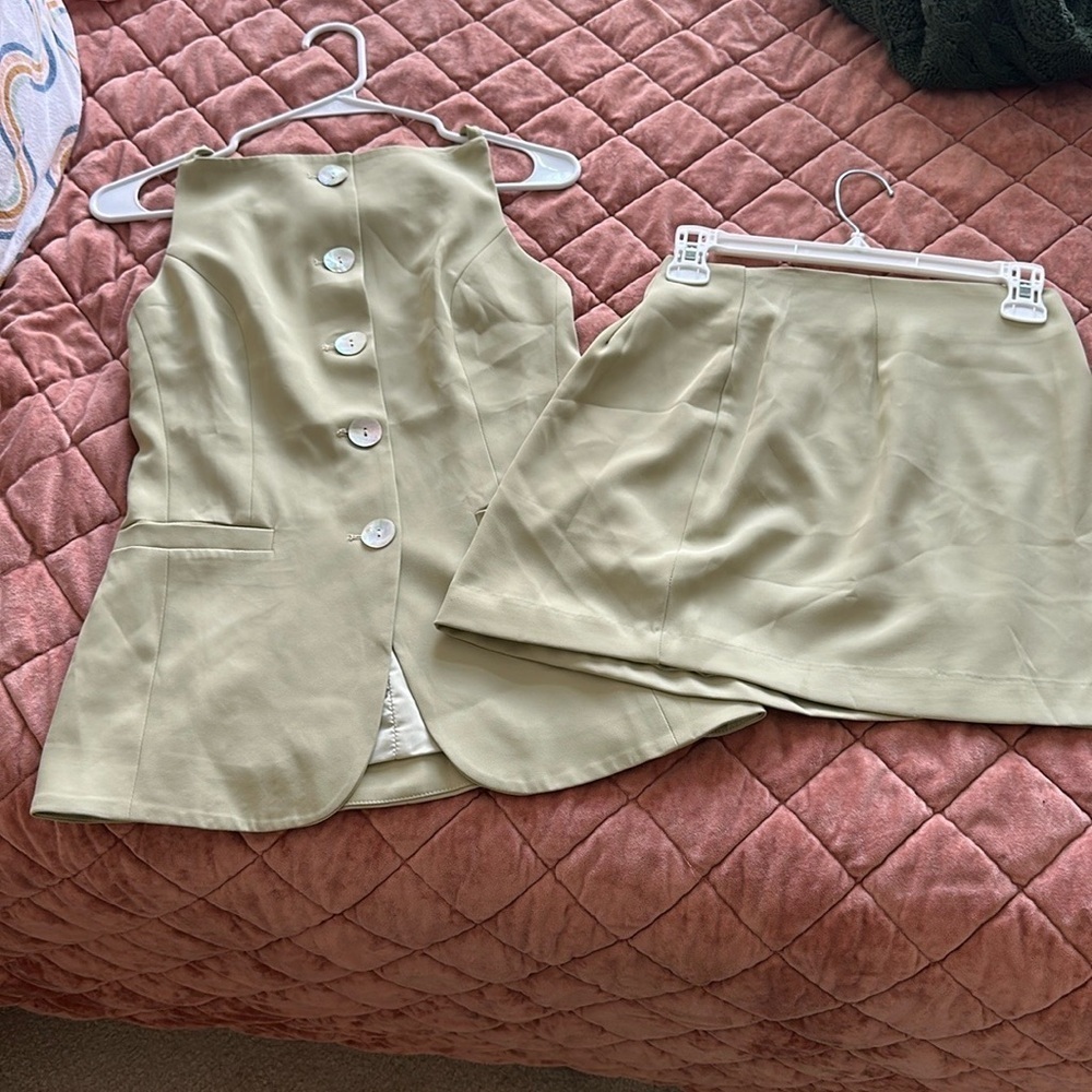 Lulu's Olive Blazer and Skirt Set
